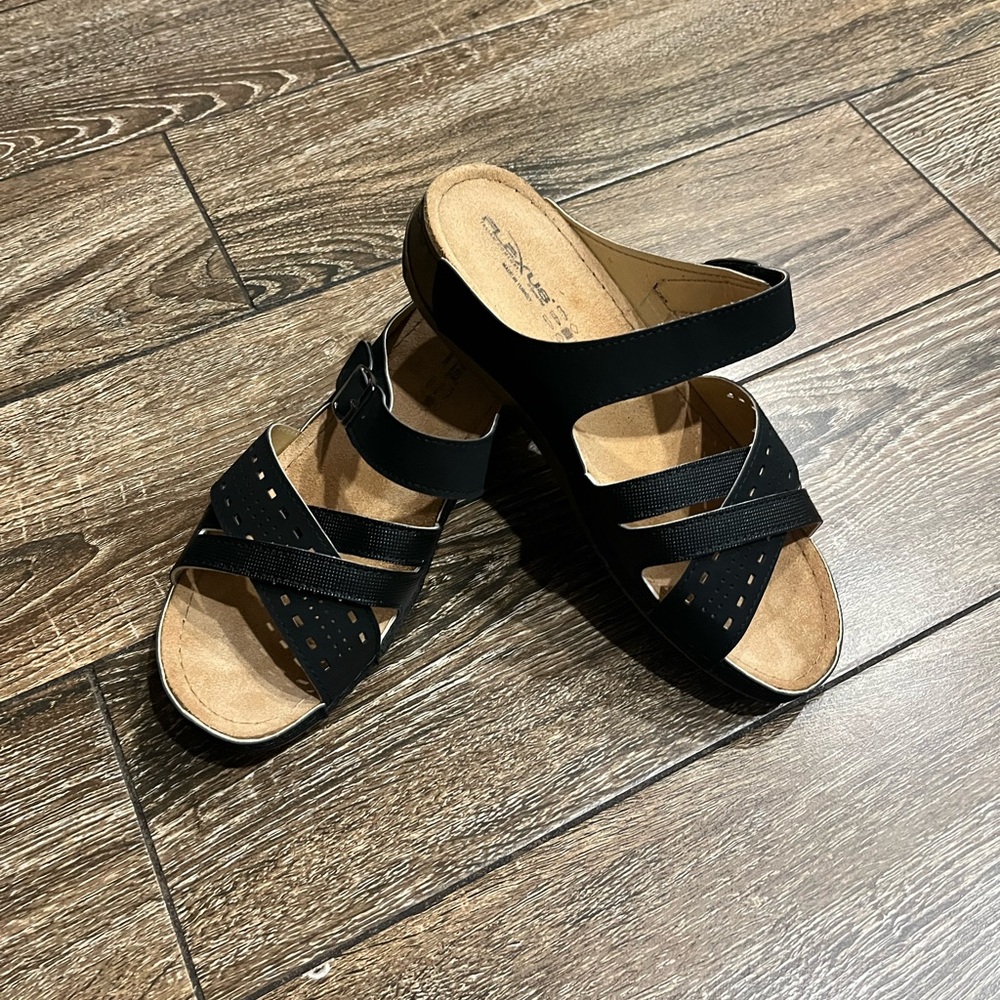 Nwot Flexus By Spring Step Black Open Toe Comfort… - image 2